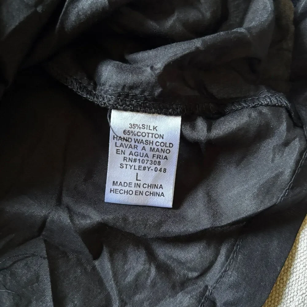 Y2K Silk Blend Black Ruffled Short Sleeve Button-Up